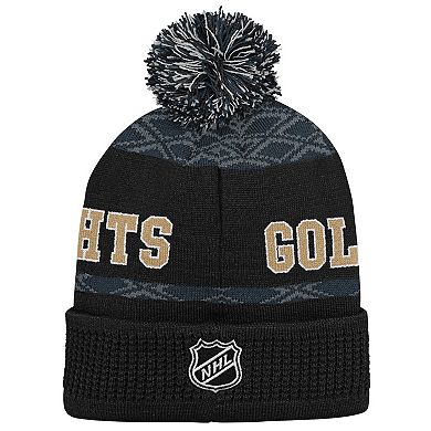 Youth Vegas Golden Knights Black Puck Cuffed Knit Hat with Pom