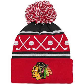 Youth Red Chicago Blackhawks Face-Off Cuffed Knit Hat with Pom