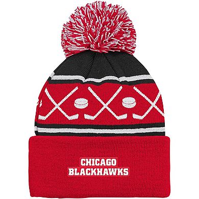 Youth Red Chicago Blackhawks Face-Off Cuffed Knit Hat with Pom