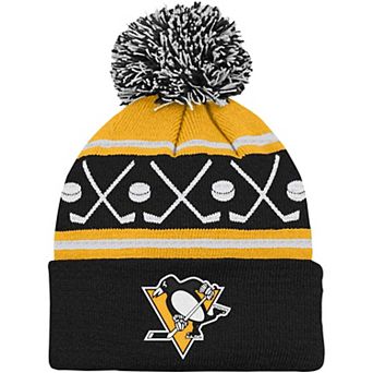 Youth Black Pittsburgh Penguins Face-Off Cuffed Knit Hat with Pom