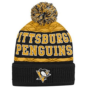 Youth Pittsburgh Penguins Gold Puck Cuffed Knit Hat with Pom