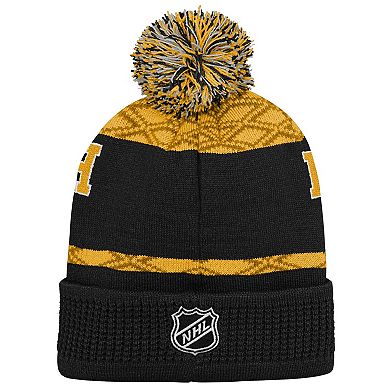 Youth Pittsburgh Penguins Gold Puck Cuffed Knit Hat with Pom