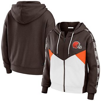 Women's WEAR by Erin Andrews Brown/White Cleveland Browns Color-Block Full-Zip Hoodie