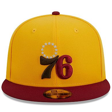 Men's New Era Yellow/Red Philadelphia 76ers Fall Leaves 2-Tone 59FIFTY Fitted Hat