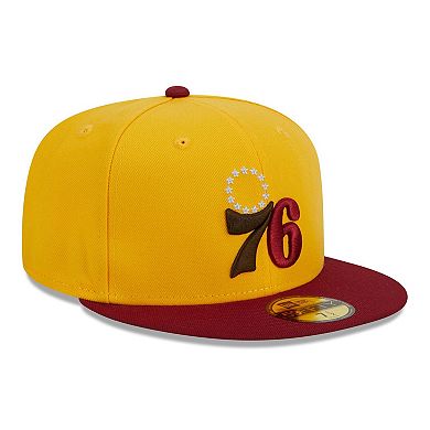 Men's New Era Yellow/Red Philadelphia 76ers Fall Leaves 2-Tone 59FIFTY Fitted Hat