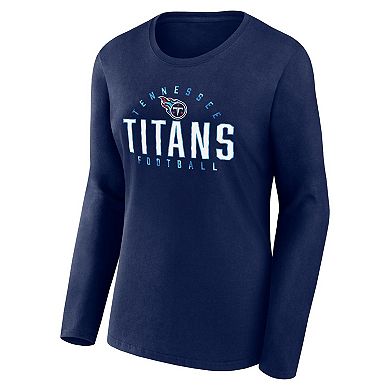 Women's Fanatics Branded Navy Tennessee Titans Plus Size Foiled Play Long Sleeve T-Shirt