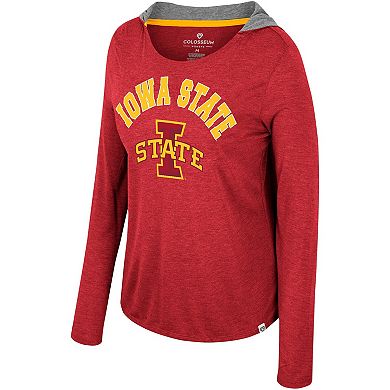 Women's Colosseum Cardinal Iowa State Cyclones Distressed Heather Long Sleeve Hoodie T-Shirt