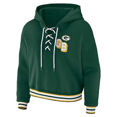 Women's WEAR by Erin Andrews Green Green Bay Packers Plus Size Lace-Up Pullover Hoodie