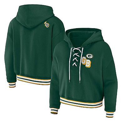Women's WEAR by Erin Andrews Green Green Bay Packers Plus Size Lace-Up Pullover Hoodie