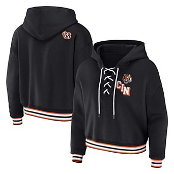 Women's WEAR by Erin Andrews Black Cincinnati Bengals Plus Size Lace-Up Pullover Hoodie