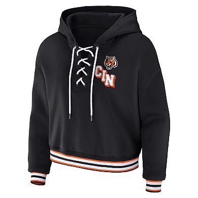 Women's WEAR by Erin Andrews Black Cincinnati Bengals Plus Size Lace-Up Pullover Hoodie