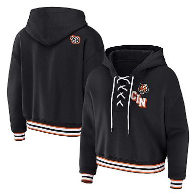 Women's WEAR by Erin Andrews Black Cincinnati Bengals Plus Size Lace-Up Pullover Hoodie