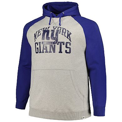 Men's Profile Heather Gray/Royal New York Giants Big & Tall Favorite Arch Throwback Raglan Pullover Hoodie