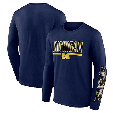 Men's Profile Navy Michigan Wolverines Big & Tall Two-Hit Graphic Long Sleeve T-Shirt