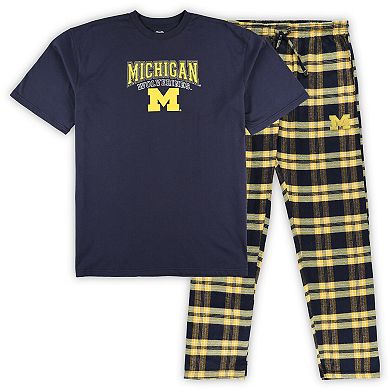 Men's Profile Navy/Maize Michigan Wolverines Big & Tall 2-Pack T-Shirt & Flannel Pants Set