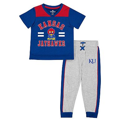 Toddler Colosseum Royal/Heather Gray Kansas Jayhawks Ka-Boot-It Jersey & Pants Set
