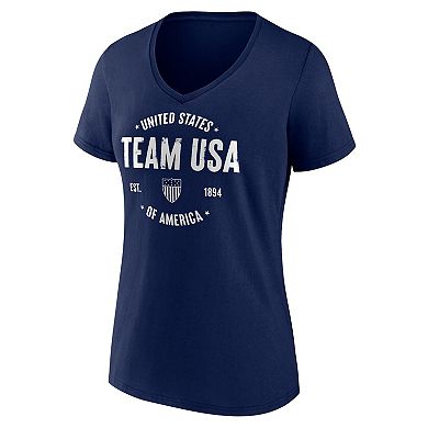 Women's Fanatics Branded Navy Team USA Clean Heritage V-Neck T-Shirt
