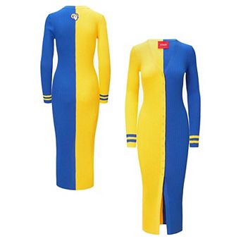 Women's Gold/Royal Los Angeles Rams Shoko Knit Button-Up Sweater Dress