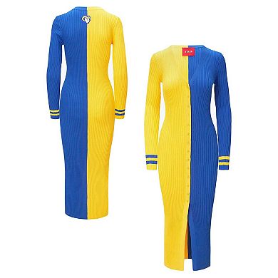 Women's STAUD Gold/Royal Los Angeles Rams Shoko Knit Button-Up Sweater Dress