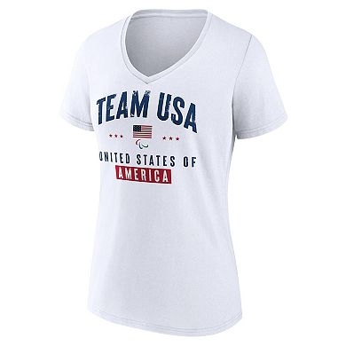 Women's Fanatics Branded White Team USA Paralympics Historic Freedom V-Neck T-Shirt