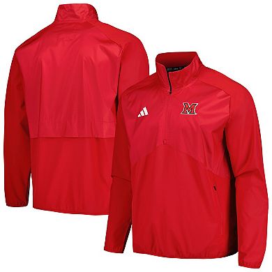 Men's adidas Red Miami University RedHawks Sideline AEROREADY Raglan Quarter-Zip Jacket