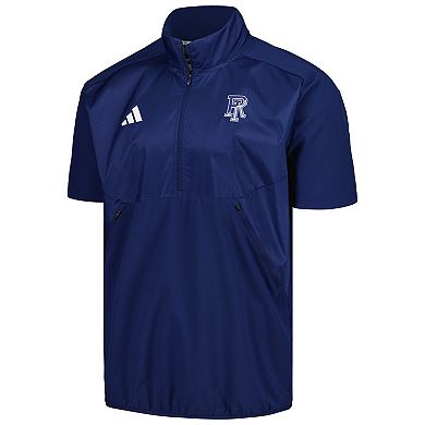 Men's adidas Navy Rhode Island Rams Sideline AEROREADY Raglan Short Sleeve Quarter-Zip Jacket