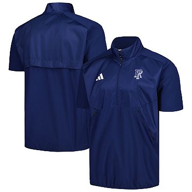 Men's adidas Navy Rhode Island Rams Sideline AEROREADY Raglan Short Sleeve Quarter-Zip Jacket