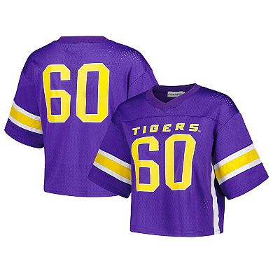 Women's Established & Co. Purple LSU Tigers Fashion Boxy Cropped Football Jersey