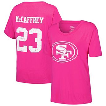 Women's Majestic Threads Christian McCaffrey Pink San Francisco 49ers Name & Number T-Shirt