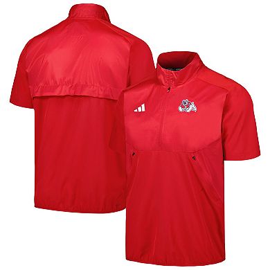 Men's adidas Red Fresno State Bulldogs Sideline AEROREADY Raglan Short Sleeve Quarter-Zip Jacket
