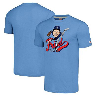 Men's Homage Max Fried Light Blue Atlanta Braves Caricature Tri-Blend T-Shirt