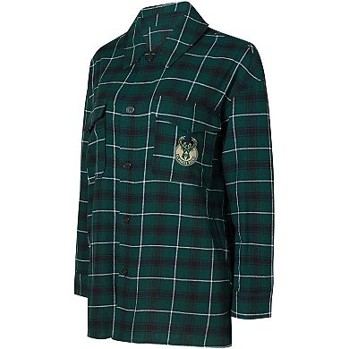 Women's College Concepts Hunter Green/Black Milwaukee Bucks Boyfriend Button-Up Nightshirt