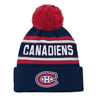 Youth Montreal Canadiens Navy Jacquard Cuffed Knit Hat with Pom