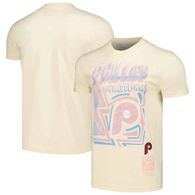 Men's Mitchell & Ness Cream Philadelphia Phillies Cooperstown Collection  Sidewalk Sketch T-Shirt