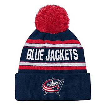 Youth Columbus Blue Jackets Navy Jacquard Cuffed Knit Hat with Pom