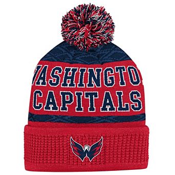 Youth Washington Capitals Red Puck Cuffed Knit Hat with Pom