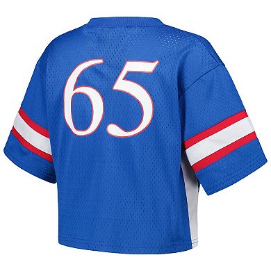 Women's Established & Co. #65 Royal Kansas Jayhawks Fashion Boxy Cropped Football Jersey