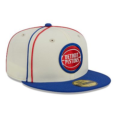 Men's New Era Cream/Blue Detroit Pistons Piping 2-Tone 59FIFTY Fitted Hat