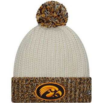 Women's New Era Cream Iowa Hawkeyes Fresh Cuffed Knit Hat with Pom