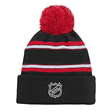 Youth New Jersey Devils Black Jacquard Cuffed Knit Hat with Pom