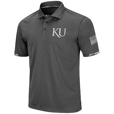 Men's Colosseum Charcoal Kansas Jayhawks Rival OHT Military Appreciation Polo