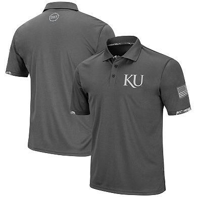 Men's Colosseum Charcoal Kansas Jayhawks Rival OHT Military Appreciation Polo