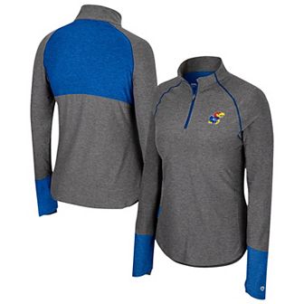 Women's Colosseum Black Kansas Jayhawks Morningside Sleeve Hit Raglan Quarter-Zip Top