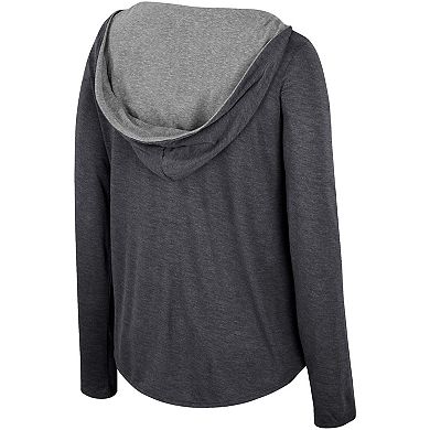 Women's Colosseum Black Iowa Hawkeyes Distressed Heather Long Sleeve Hoodie T-Shirt