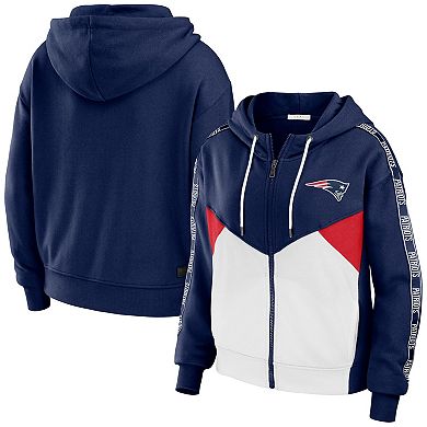 Women's WEAR by Erin Andrews Navy/White New England Patriots Color-Block Full-Zip Hoodie