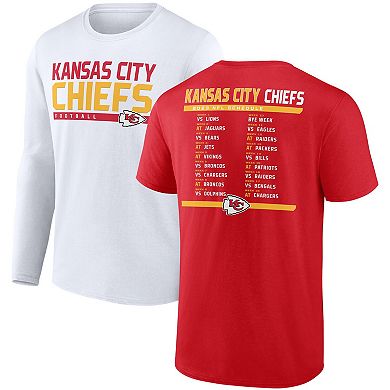 Men's Fanatics Branded Red/White Kansas City Chiefs Two-Pack 2023 Schedule T-Shirt Combo Set