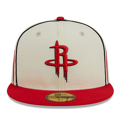 Men's New Era Cream/Red Houston Rockets Piping 2-Tone 59FIFTY Fitted Hat