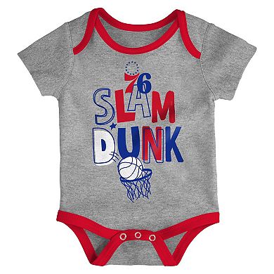 Infant Royal/Red/Gray Philadelphia 76ers Slam Dunk 3-Piece Bodysuit Set
