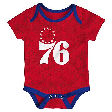 Infant Royal/Red/Gray Philadelphia 76ers Slam Dunk 3-Piece Bodysuit Set