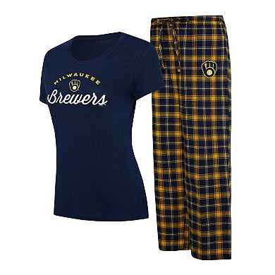 Women's Concepts Sport Navy/Gold Milwaukee Brewers Arctic T-Shirt & Flannel Pants Sleep Set